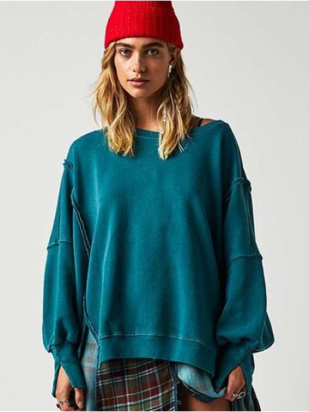 NWT FREE PEOPLE WE THE FREE Camden Sweatshirt | Deep Teal MSRP $78 RARE COLOR